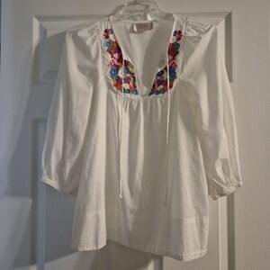 H&M The Garden Collection White Floral Embroidered Top